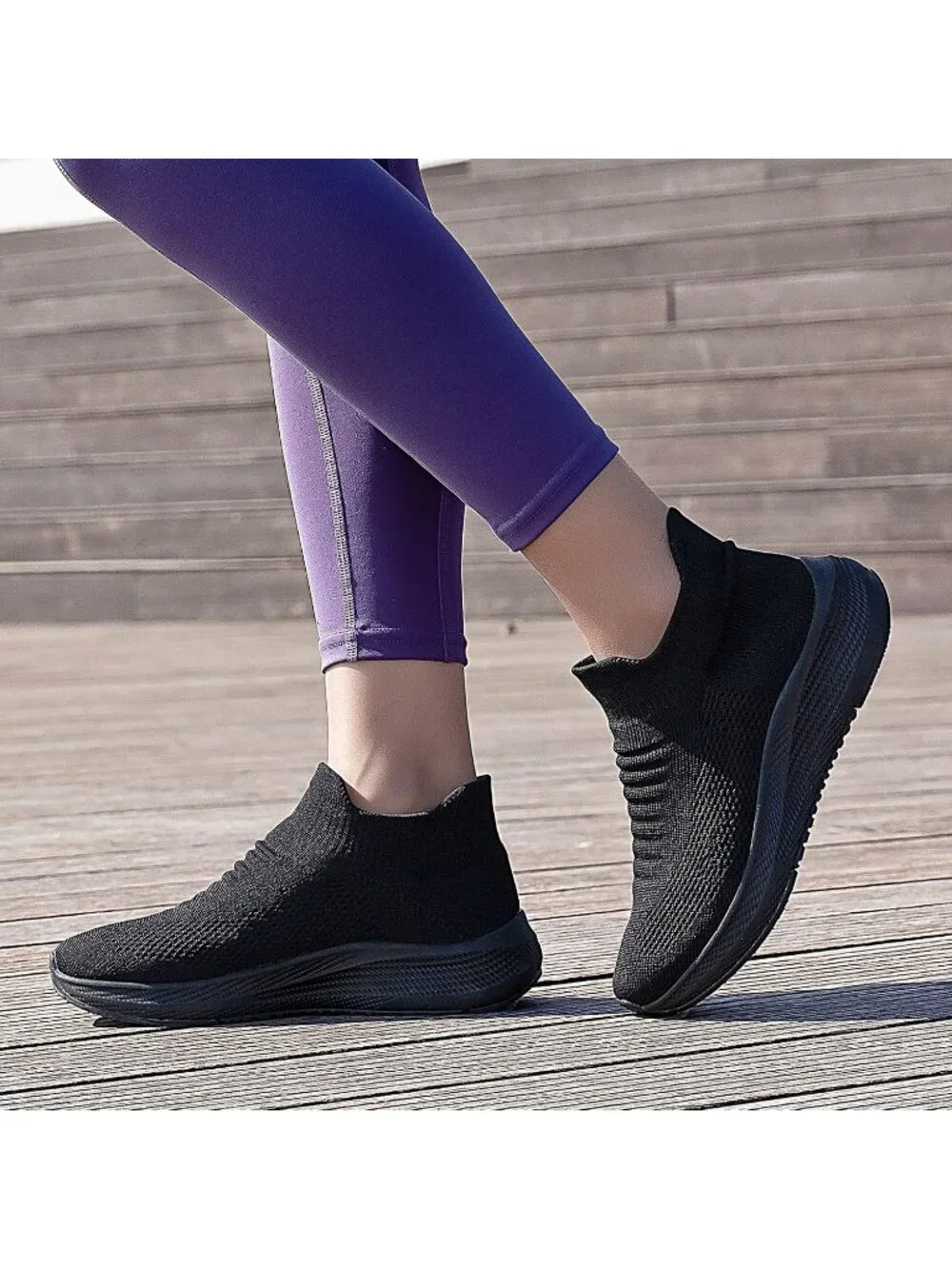 Women's Black Comfort Lightweight Sock Work Mesh Slip on Casual Sneaker Shoes